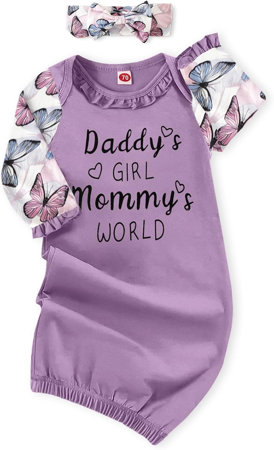 AMAWMW Newborn Baby Girl Little Sister Sleeper Gown Stripe Long Sleeve Nightgown Pajamas Gifts