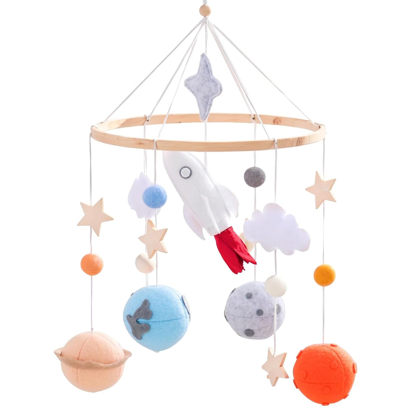 Baby Crib Mobile for Boys Girls | Felt Space Nursery Mobile Wooden Mobile for Crib | Astronaut