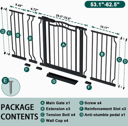 Fairy Baby 53.1"-62.5" Extra Wide Baby Gates for Stairs & Doorways, Long Baby Safety Child Toddler