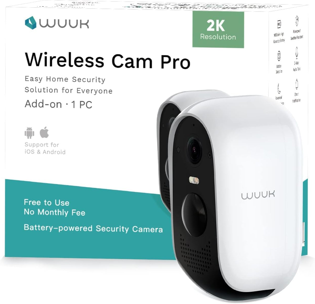 WUUK Add-on Outdoor Camera, Requires Base Station, Home Security Cameras Wireless Outdoor, 2K HD