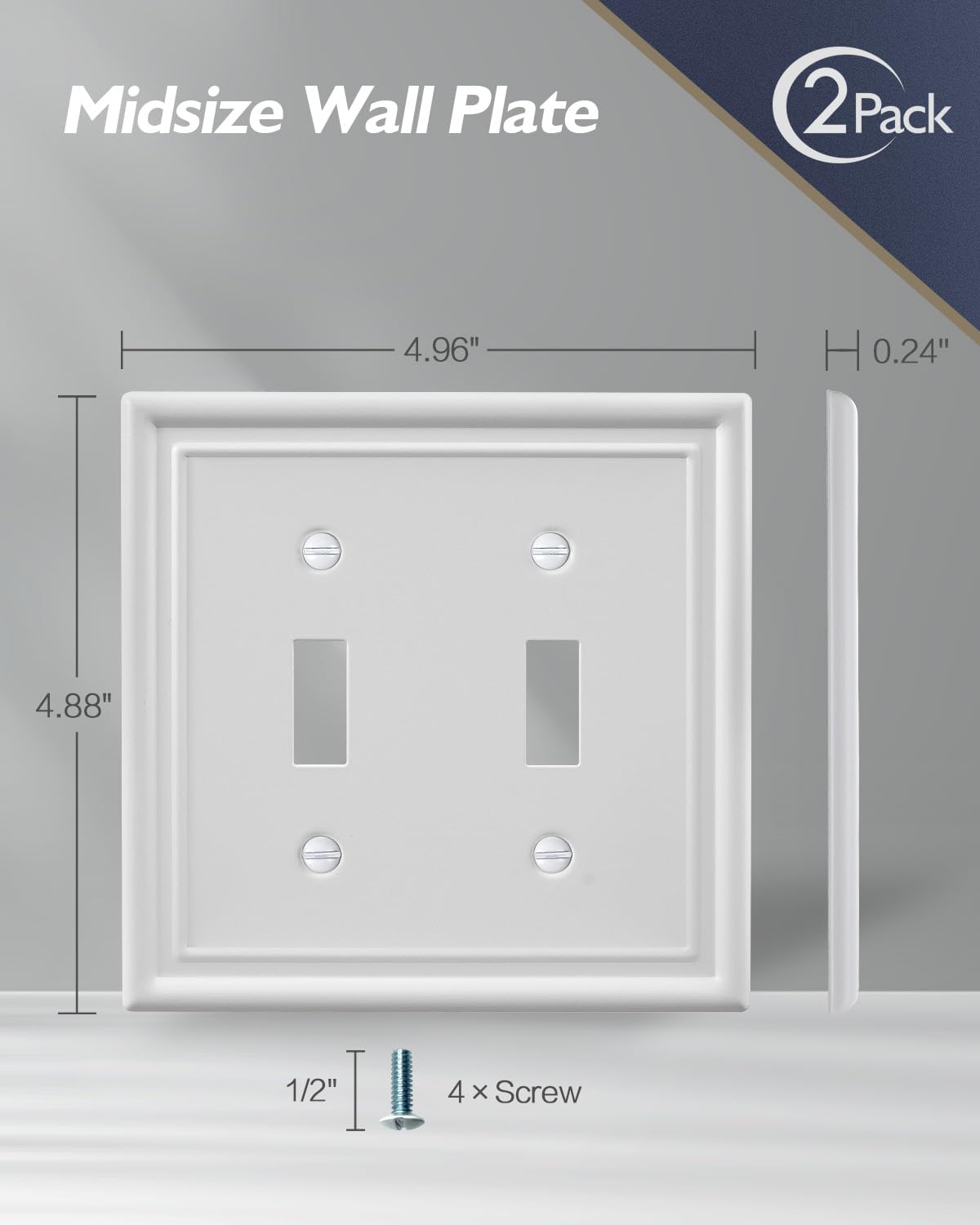 2-Pack Double Toggle Light Switch Cover Plate, Metal Switch Plate Covers, Off White Wall Plate