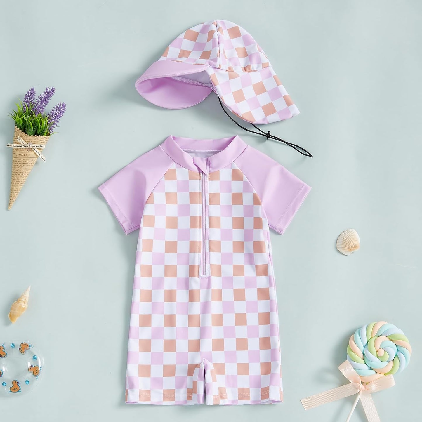 MAYUMMPY Baby Boys Girls Swimwear Casual Zipper One Pieces Rash Guard Swimsuit and Hat Beachwear