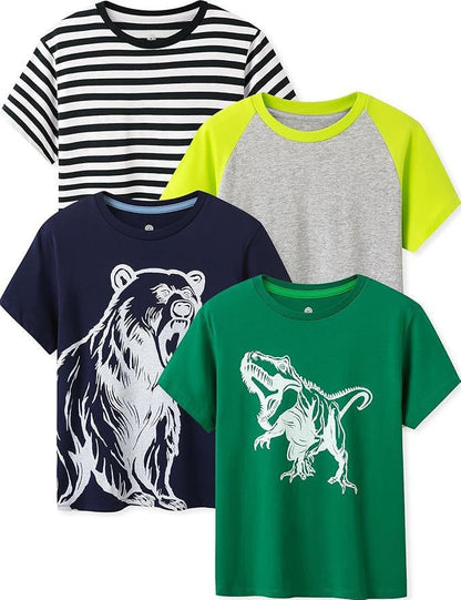 LAPASA Kids T-Shirts Short Sleeve (4 Pack) 100% Cotton Plain Top Tees Boy & Girl Unisex Toddler