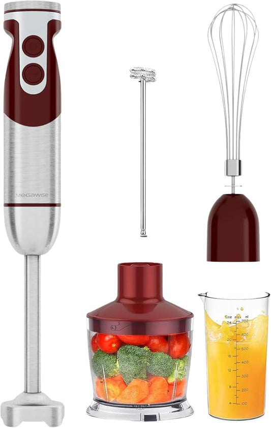 MegaWise 5-in-1 Immersion Hand Blender Set with Variable Speed, 400W, Stainless Steel - Includes