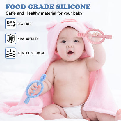 Baby Teething Toys with Easy-Hold Handle, Silicone Infant Toothbrush, Textured On Both Sides Helps