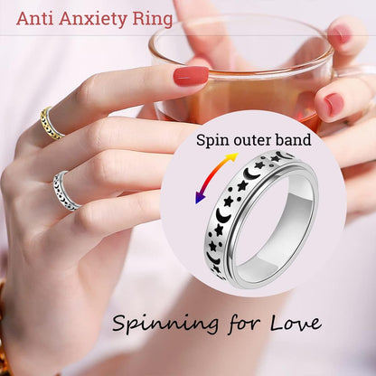 OreilleStar Anxiety Ring for Women Fidget Spinner Rings Stainless Steel Silver Color Size 6