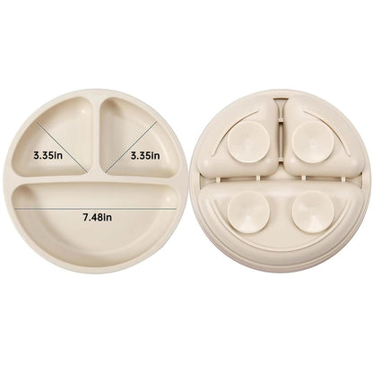 PandaEar Silicone Baby Feeding Set| 2 Divided Suction Plate + 2 Suction Bowl + 2 Tiny Cup with 2