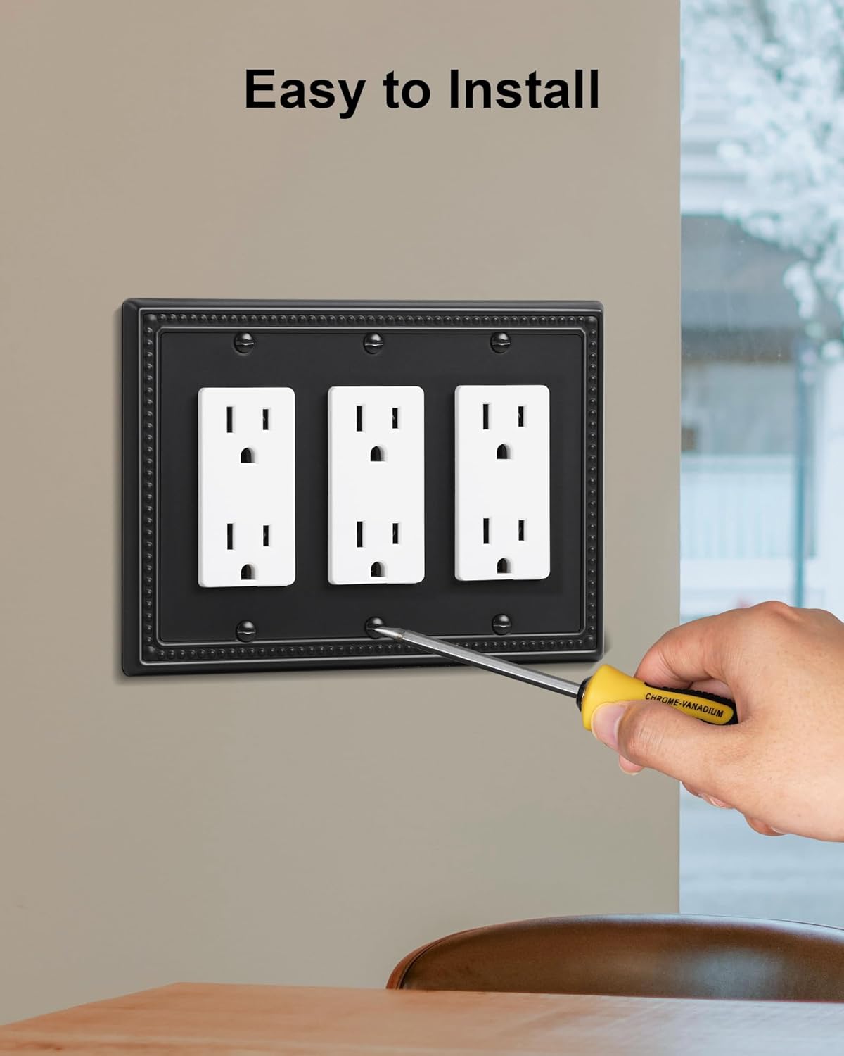 2-Pack Triple Decorator Outlet Cover Plate, Black Pearls Decorative Switch Plates and Outlet