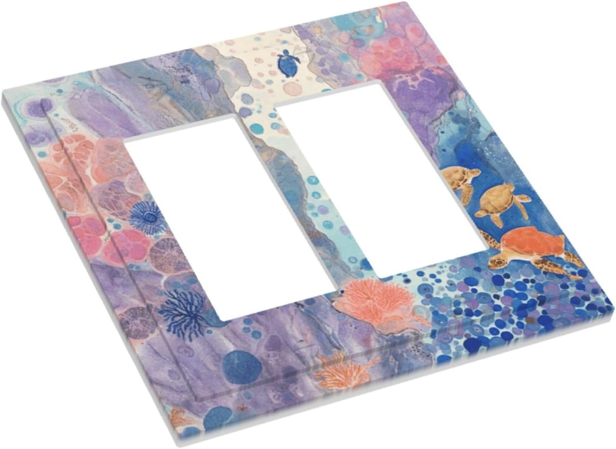 Turtle Coral Fish Watercolor Colorful Underwater World Decorative Outlet Covers 2 Gang Double GFCI