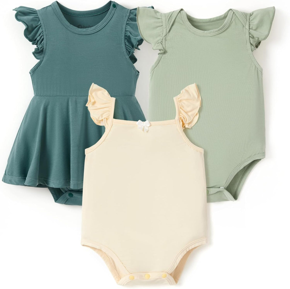 PATPAT Baby Girl Bodysuits - Soft Bamboo Viscose - Flutter Sleeves Cute Dress - Newborn Infant
