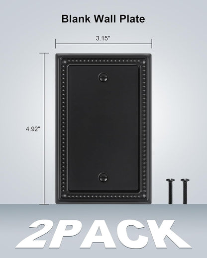 2-Pack Blank Outlet Cover Wall Plate, Metal Switch Plates Outlet Covers, Black Pearls Beaded