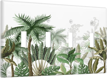 Palm Tree Banana Leaf Green Rainforest Natural Landscape Light Switch Covers Quad Toggle Electrical