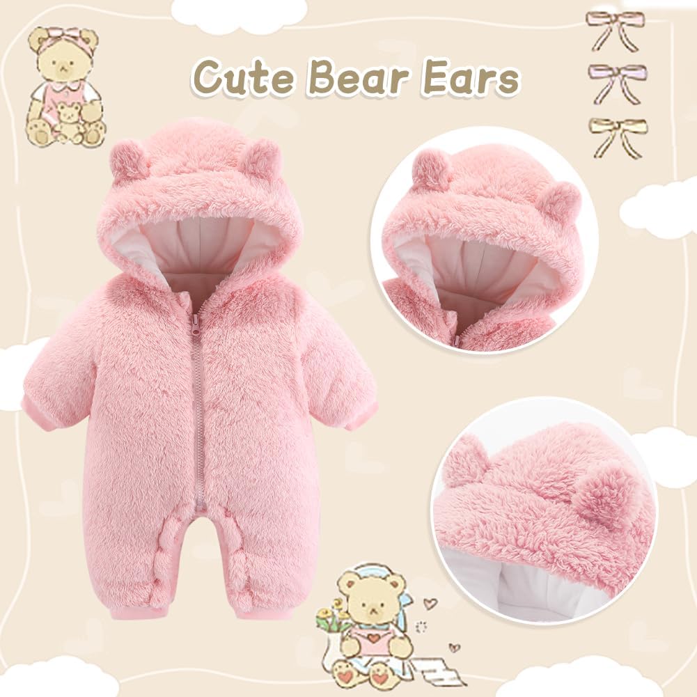 UVIPC Baby Newborn Bear Outfit Fleece Snowsuit Winter Clothes Hooded Jumpsuit Romper for Baby boy