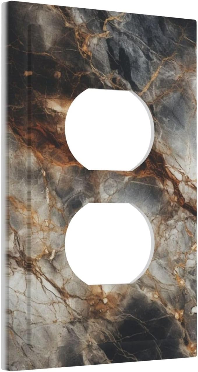 Brown Marble Granite Golden Lines Print Outlet Covers 1 Gang Duplex Light Switch Cover Decorative