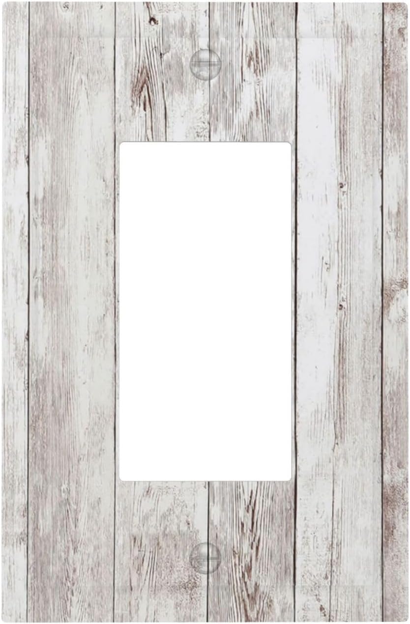 Decorative Outlet Covers Rustic Vintage White Wood Grain 1 Gang Single Rocker Light Switch Cover