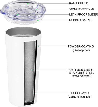 VEGOND 20oz Tumbler Bulk with Lid and Straw 1 Pack, Stainless Steel Vacuum Insulated Tumbler