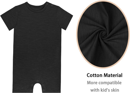 GUISBY Baby Short Sleeve Bodysuit Snap Crotch Closure Cotton Pajamas for Baby 3-Packs