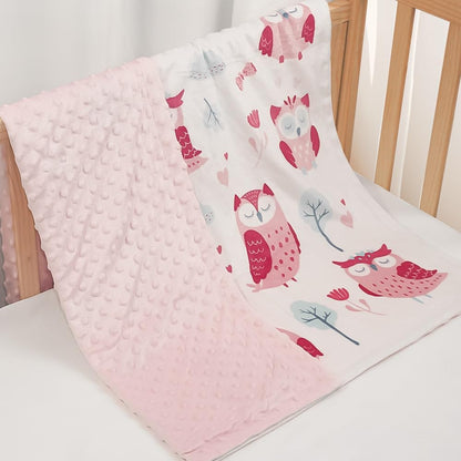 Owl Kid Blanket for Girl - Soft Kids Throw Minky Blankets with Dotted Backing for Girls - Kids