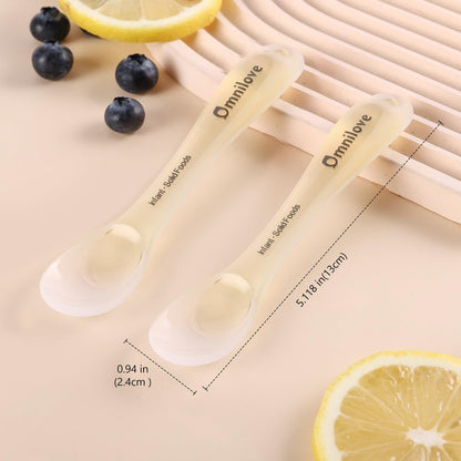 Silicone Baby Spoons 2-Pack with Case, Self Feeding 6 Months, Baby Led Weaning Supplies, Toddler
