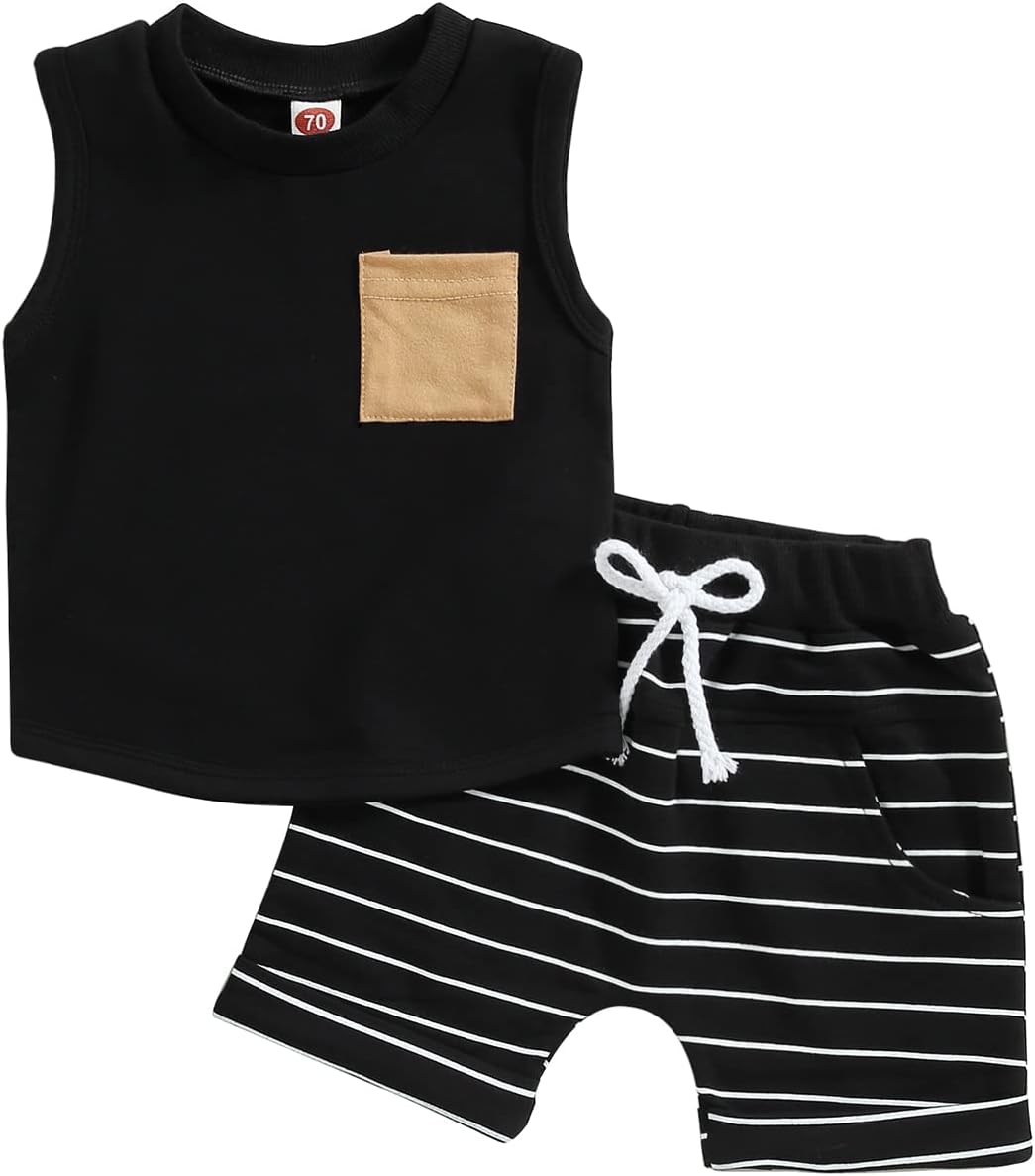 Kupretty Baby Boy Summer Clothes Sleeveless Tank Tops Vest T-Shirt + Casual Shorts Toddler Outfits