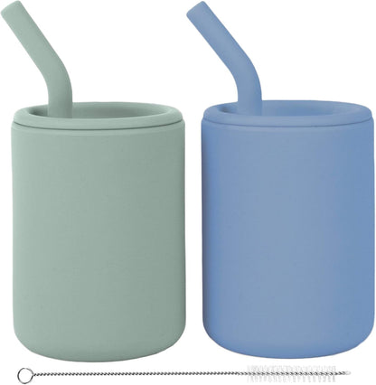 WeeSprout Silicone Baby Cups With Straws and Lids, 4 & 8 oz Options, Set of 2, Food Grade Toddler