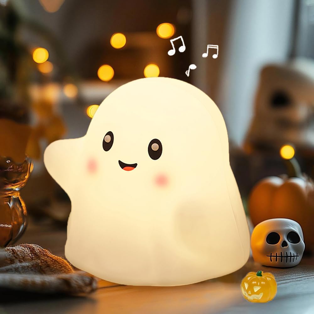 Ghost Night Light for Kids, Silicone Nursery Nightlight with 13 Interactive Sound Effects