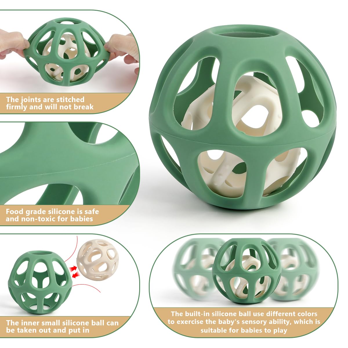 MCGMITT Sensory Balls for Baby, Easy Grasp Food Grade Stretchy Silicone Baby Teether Ball for 0-6