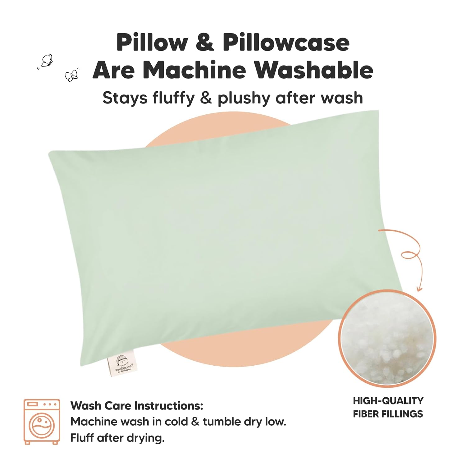 KeaBabies Toddler Pillow with Pillowcase, Jumbo 14X20 - Soft Organic Cotton Toddler Pillows for