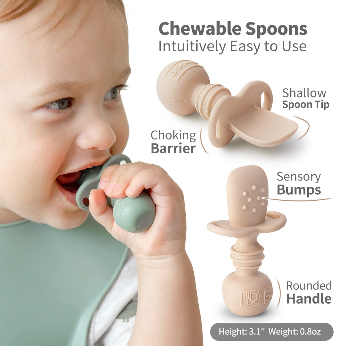 SAMiGO Silicone Baby Spoons Self Feeding 6+ Months - Infant Toddler Utensils - First Stage Baby Led