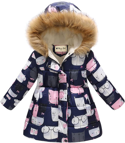 Miss Bei Girl's Winter Coat Jacket Hooded Kids Toddler Flower Print Parka Outwear Warm Cotton