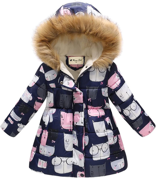 Miss Bei Girl's Winter Coat Jacket Hooded Kids Toddler Flower Print Parka Outwear Warm Cotton