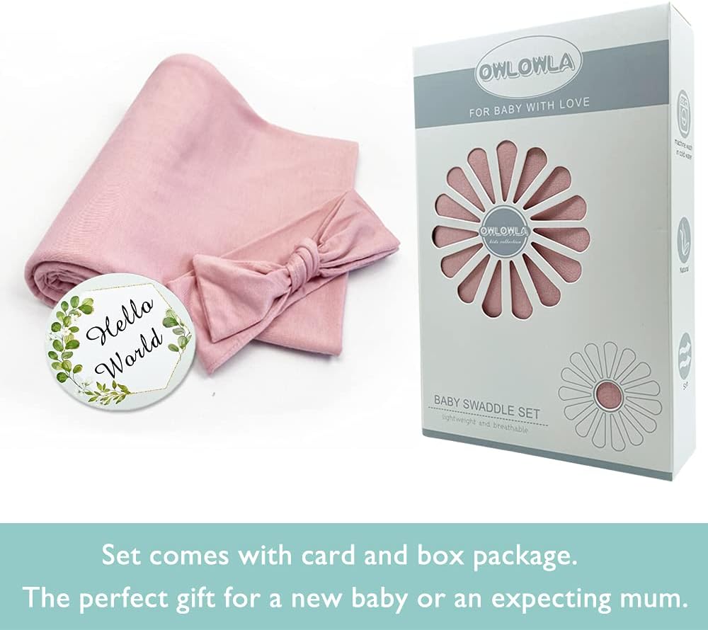 OWLOWLA Swaddle Blanket and Hat Set Newborn Swaddle Wrap Baby Receiving Blanket for Baby Boys