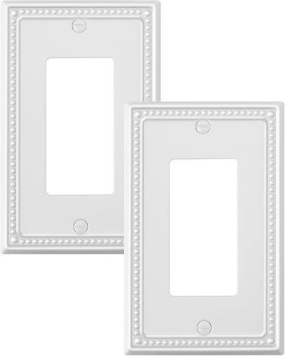 2-Pack Decorator Outlet Cover Plate, Decorative Switch Plates and Outlet Covers, Pure White Metal