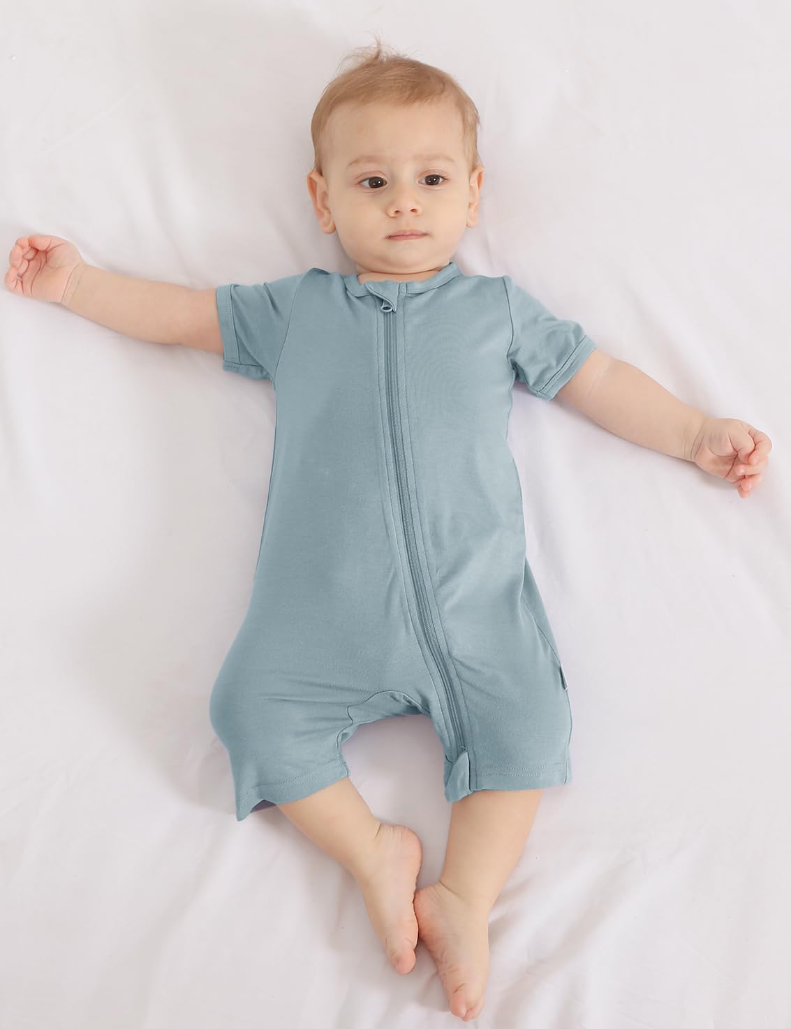 Jimonda Boys Baby Girls Short Sleeve Romper Unisex Baby Footless Pajamas With Viscose 2-Way Zipper