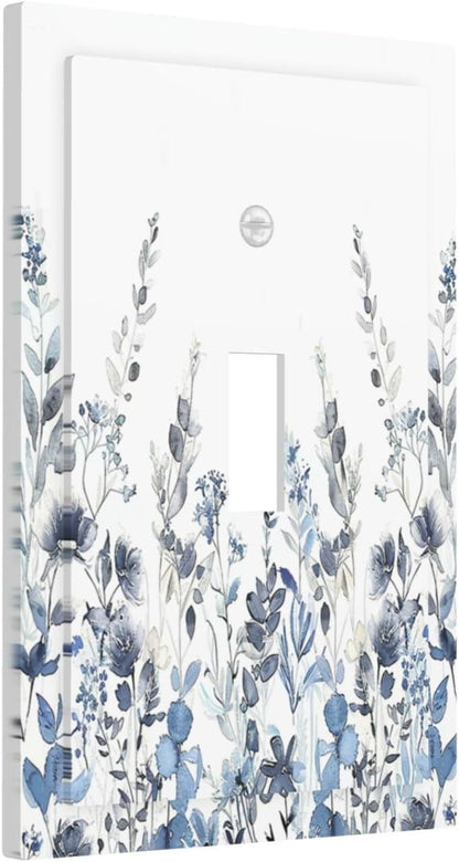 Decorative Light Switch Cover Light Blue Watercolor Leaves Plant With Floral 1 Gang Single Toggle