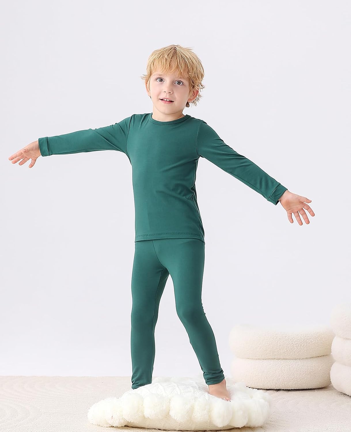 JunNeng Bamboo Viscose Pajamas for Toddler Baby, Boys Girls Solid Snug Fit Pajamas Long Sleeve