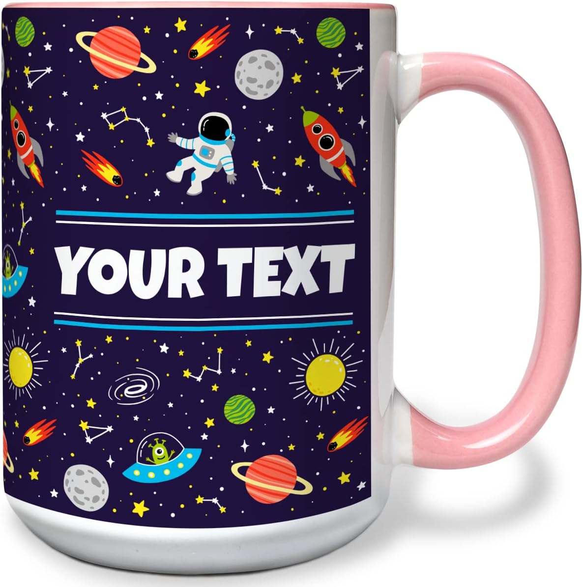 Personalized Mug for Kids - Outer Space - Custom Name/Text, Ceramic Hot Chocolate/Cocoa/Coffee Cup