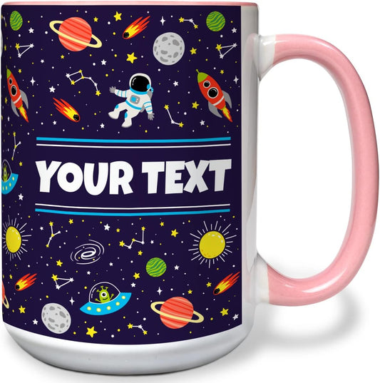 Personalized Mug for Kids - Outer Space - Custom Name/Text, Ceramic Hot Chocolate/Cocoa/Coffee Cup