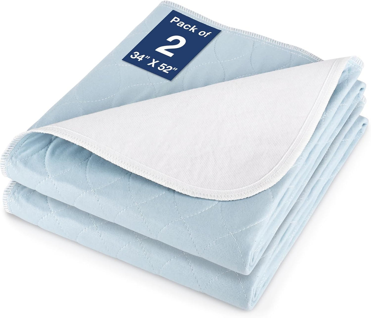 2 Packs Reusable Incontinence Bed Pad, 34X52 Inch Washable Pee Pads, Waterproof Bed Pad & Pet Pad