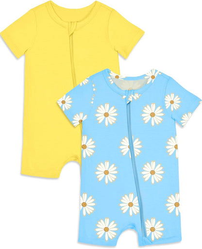 Jimonda Baby Rompers Cotton Baby Boys Baby Girls Short Sleeve Sleepers Pjs Two Way Zipper One-piece