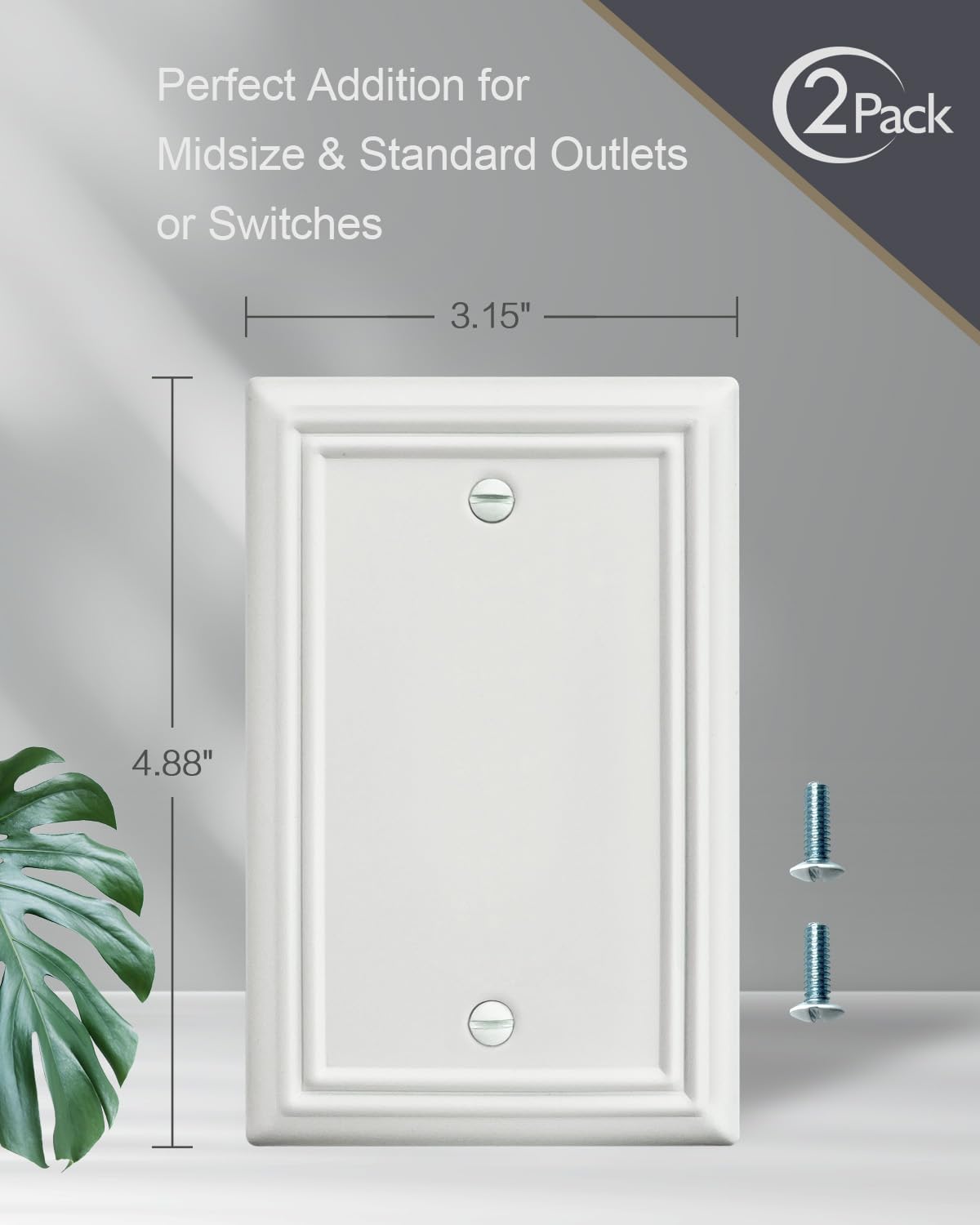 2-Pack Blank Wall Plate, Metal Plate Cover for Unused Outlets, Off White Finish, 3.15''*4.88''