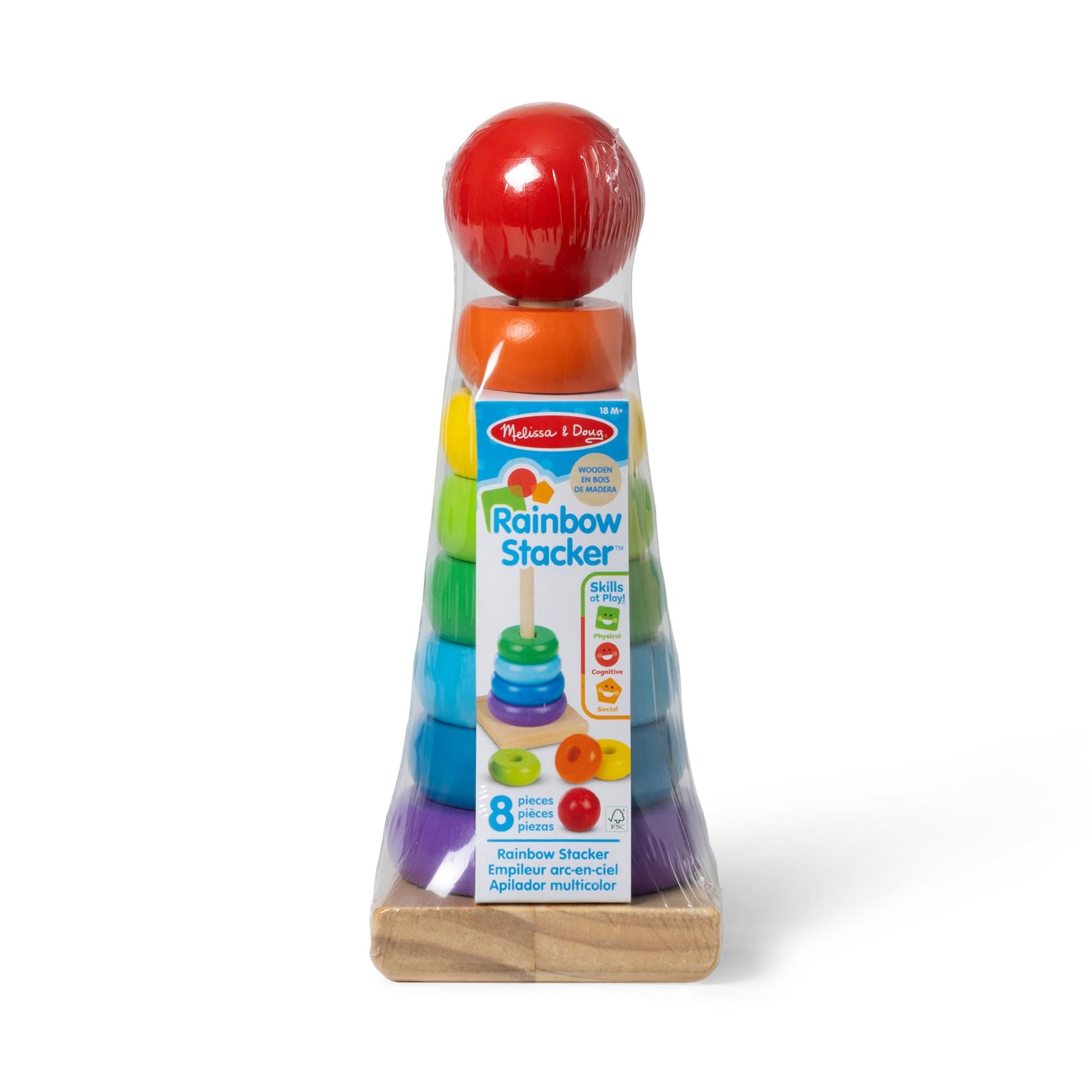 Melissa & Doug Rainbow Stacker Wooden Ring Educational Toy - Wooden Stacking Rings, Stacker Toys