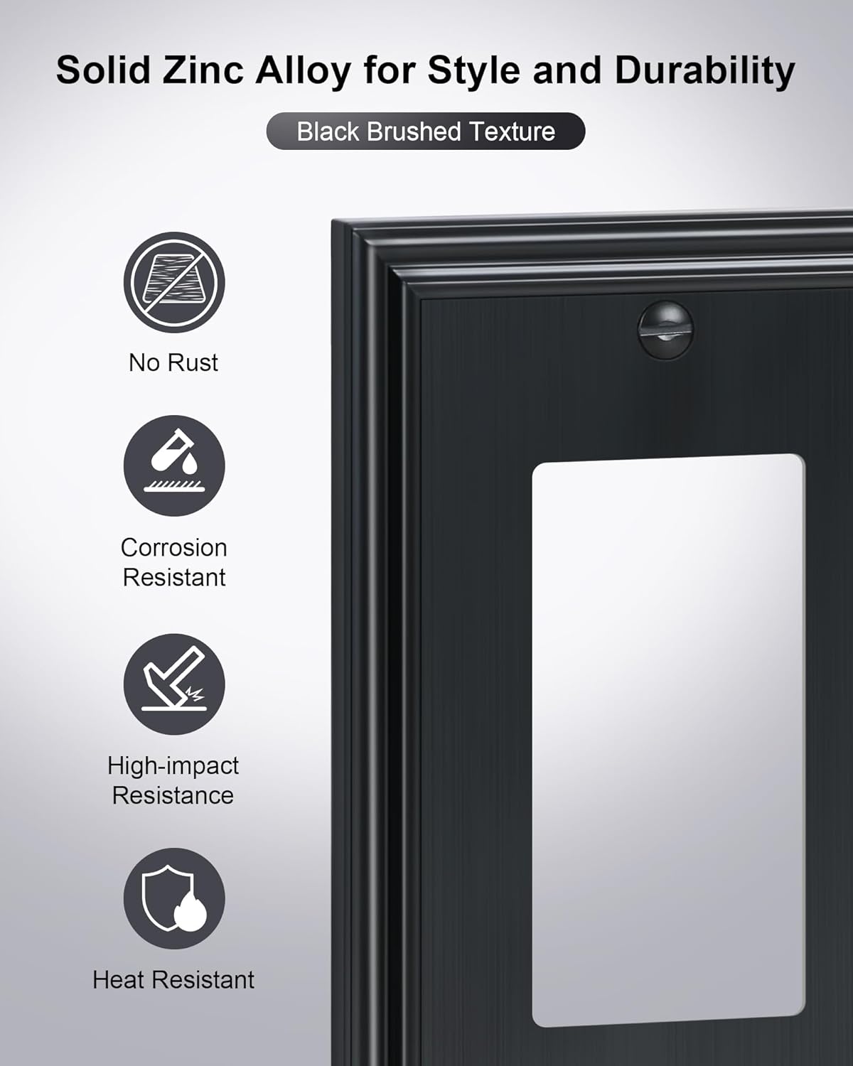 2-Pack Decorator Outlet Cover Plate, Black Decorative Switch Plates and Outlet Covers, Durable Zinc