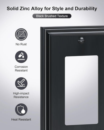 2-Pack Decorator Outlet Cover Plate, Black Decorative Switch Plates and Outlet Covers, Durable Zinc