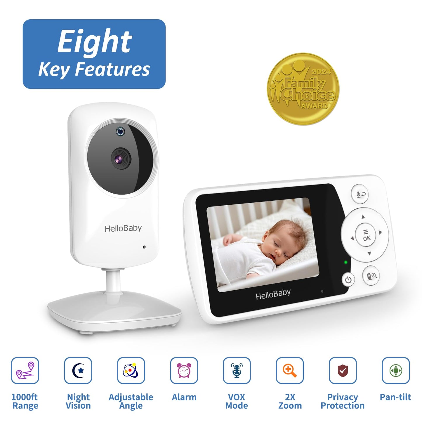 HelloBaby 2.4" Video Baby Monitor with Camera and Audio