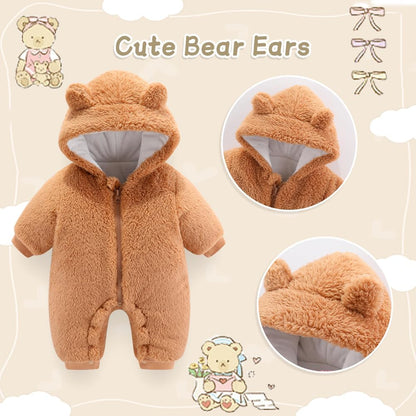 UVIPC Baby Newborn Bear Outfit Fleece Snowsuit Winter Clothes Hooded Jumpsuit Romper for Baby boy