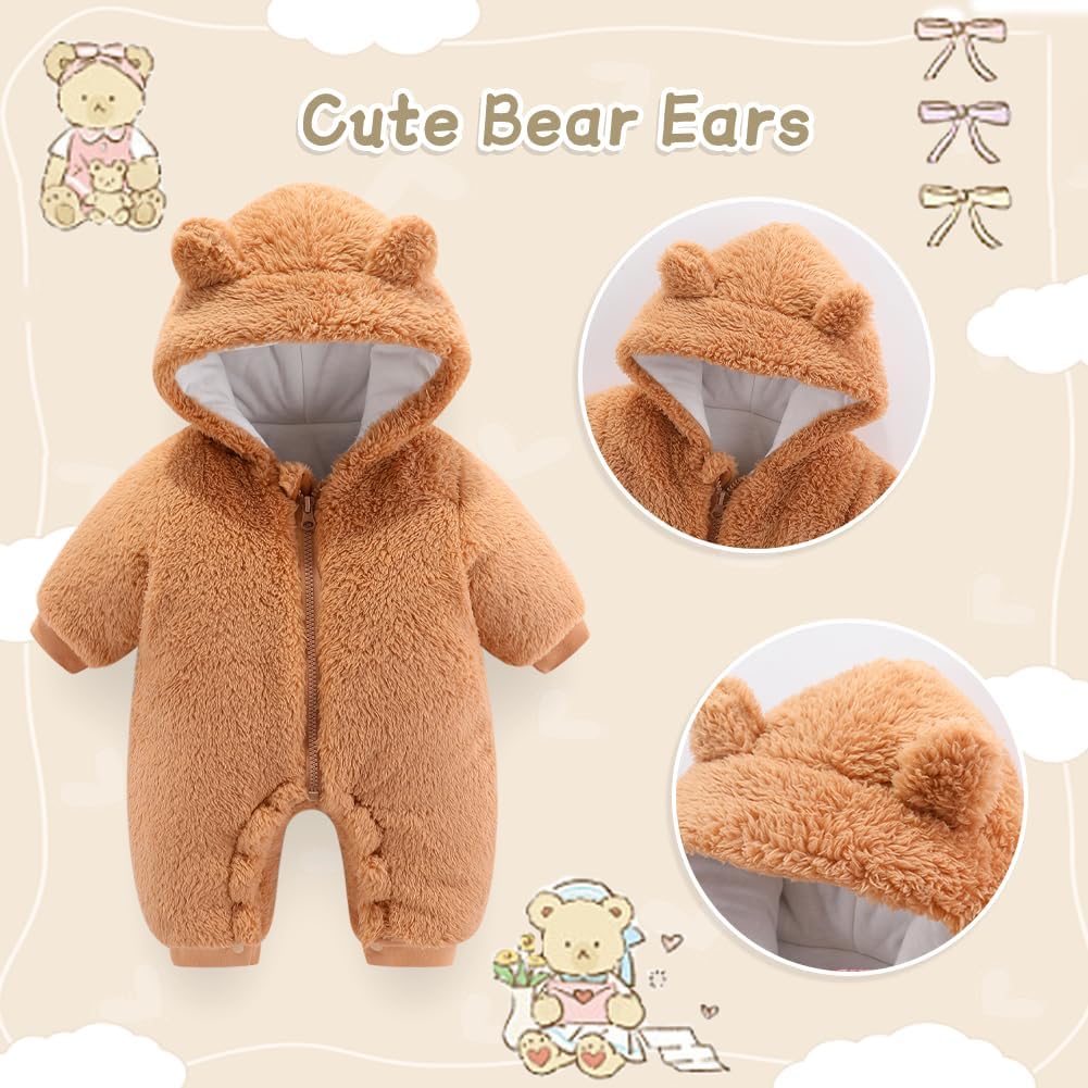 UVIPC Baby Newborn Bear Outfit Fleece Snowsuit Winter Clothes Hooded Jumpsuit Romper for Baby boy