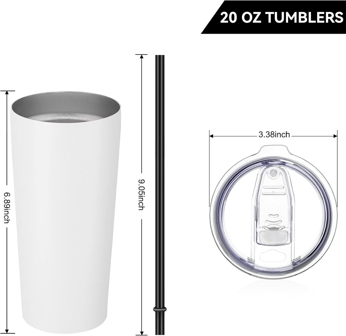 VEGOND 20oz Tumbler Bulk with Lid and Straw 6 Pack, Stainless Steel Vacuum Insulated Tumbler