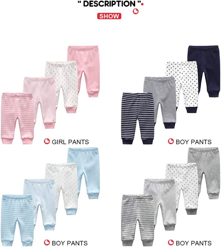 Unisex Newborn Baby Cotton 4-Pack Pants Embroidery Pringting Casual Leggings 0-24 Months for Boys