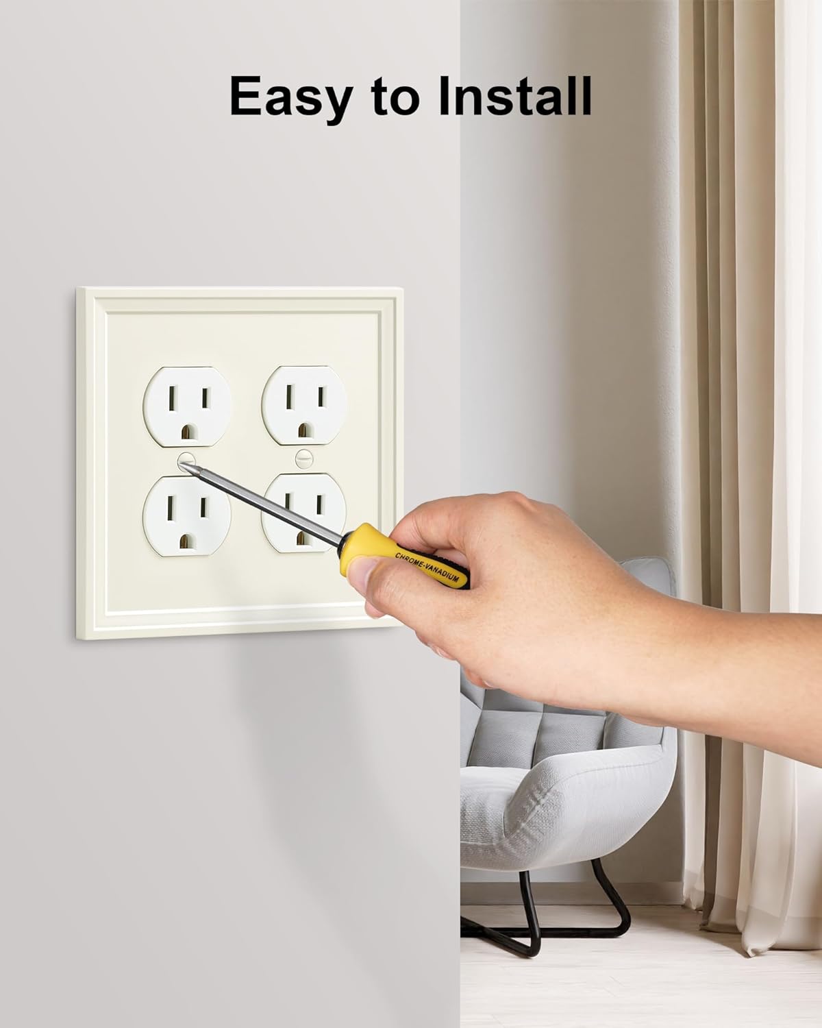 2-Pack Double Duplex Outlet Cover, Natural Bamboo Fiber Switch Plates and Outlet Covers, Light